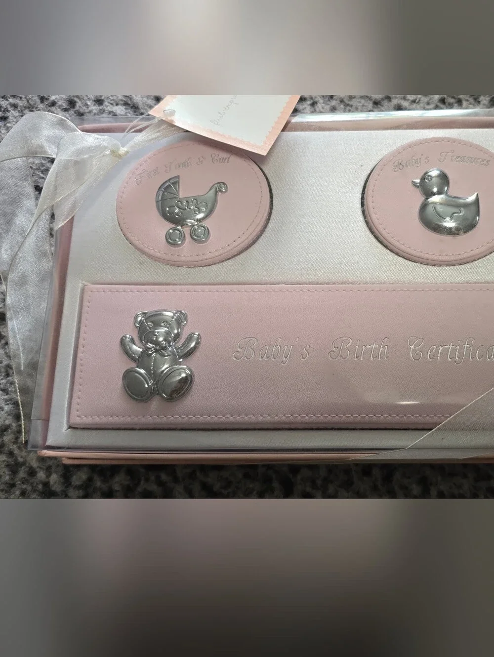 Baby's Birth Certificate Holder & first tooth & hair - Pink Plush Keepsake - Picture 1 of 2